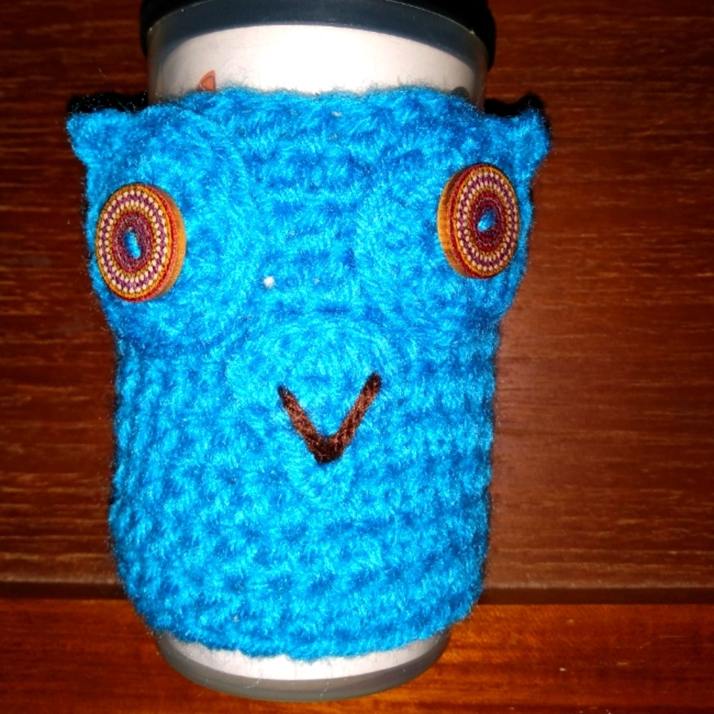 🦉 NEW Crochet Owl Cup Cozie Turquoise HANDCRAFTED